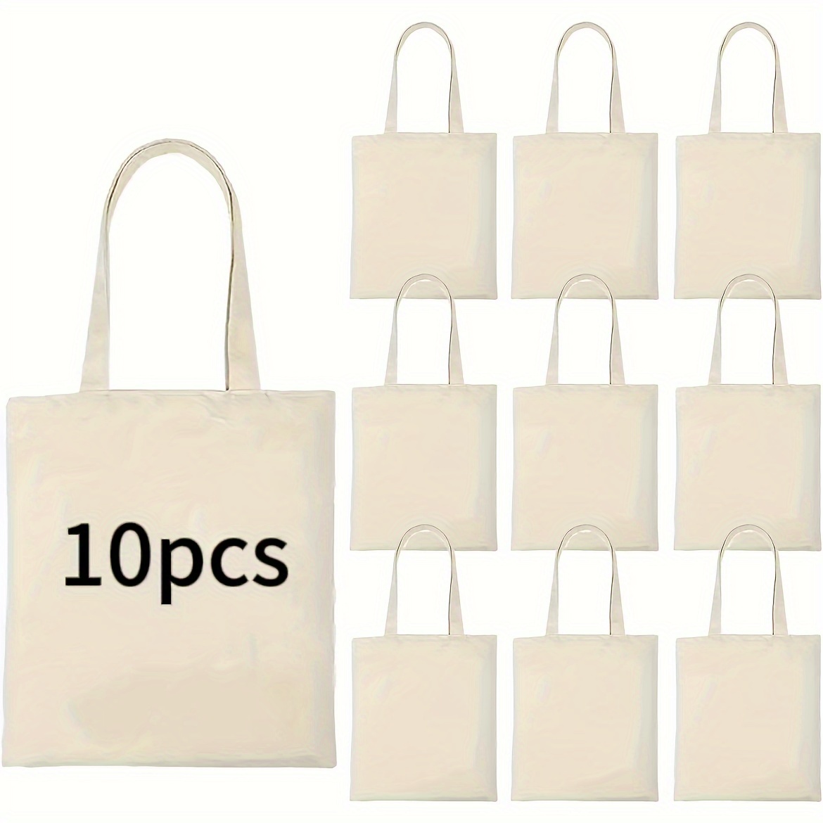

10pcs Minimalist Natural Color Blank Hand-held Bag With Painting, Sewing, Stickers, Handmade Diy Canvas Bag, Picnic Packing Bag, Daily Attendance Handbag, Gift Bag
