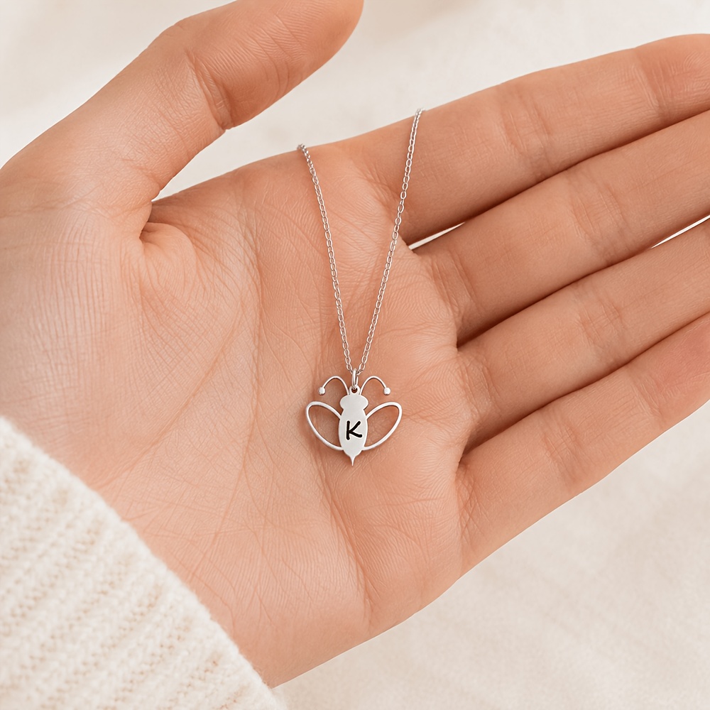 Custom Initial Bee Necklace for Women, Golden