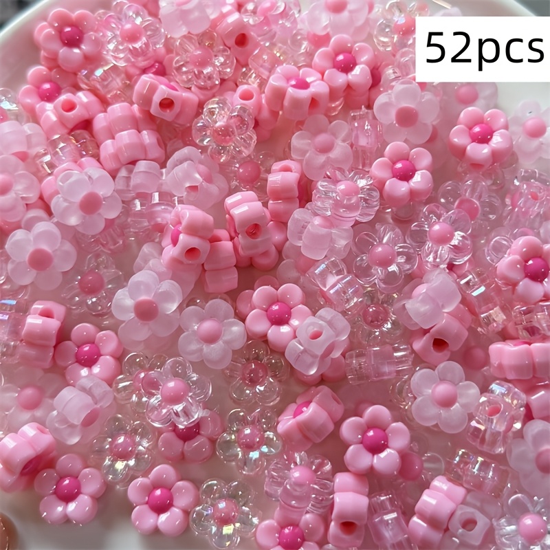 TEMU 52pcs 12mm Acrylic Mixed Pink And Blue Versatile Exquisite Bead In Bead Flower Bead Handmade Bead Versatile Valentine's Day Summer Party