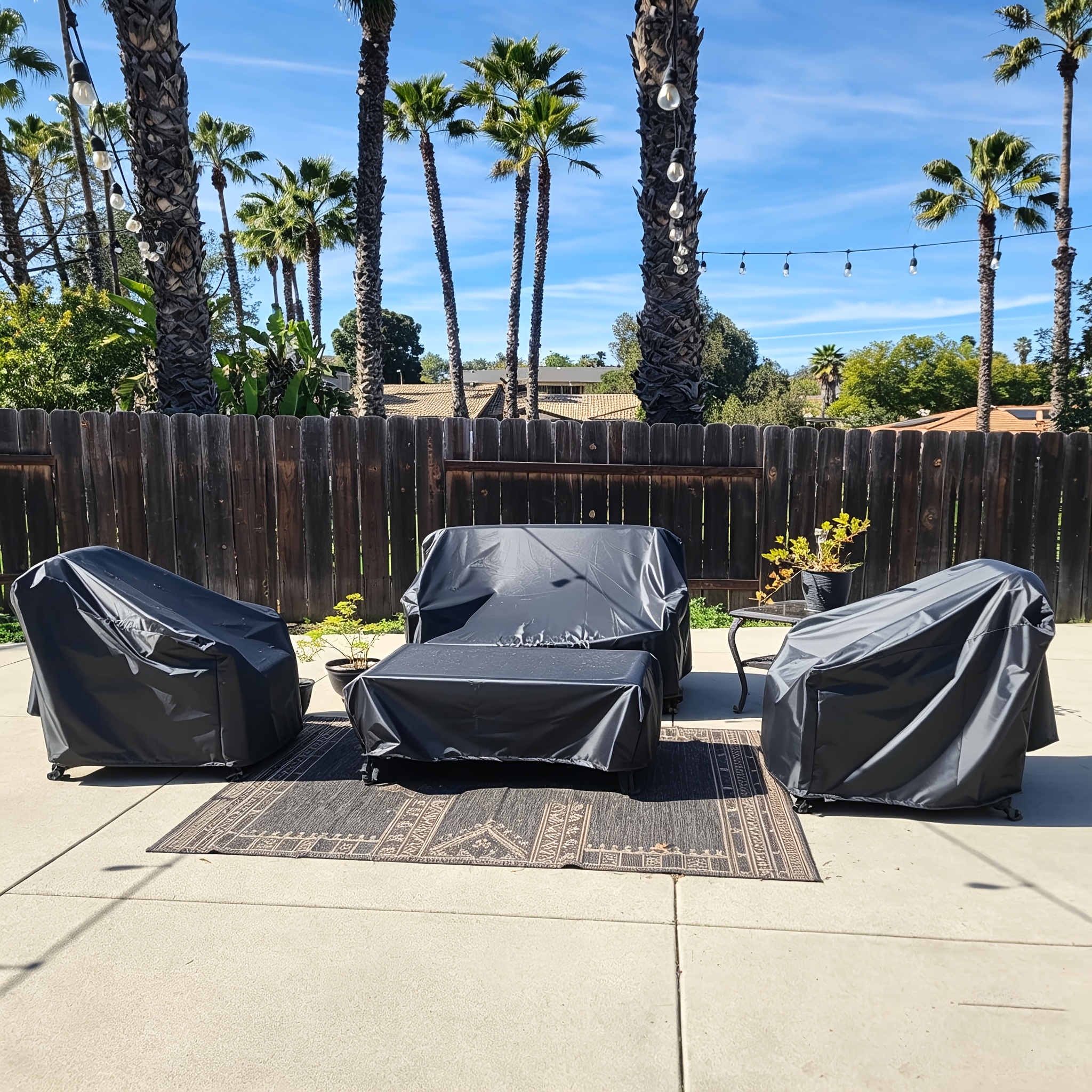 TEMU Ensemble de 4 housses pour mobilier de patio, housses toutes pour causeuse, chaise et table basse pour patio et terrasse (noir)