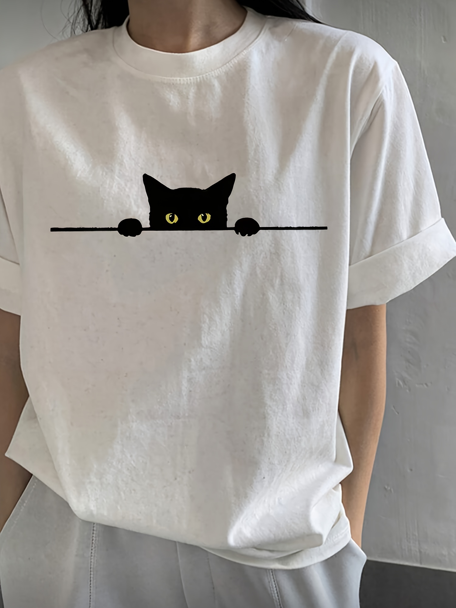 peeking for cat print 100 short sleeve t shirt soft   loose casual fit breathable and   fabric easy to match durable and machine washable   cat owners unisex ideal for pet  