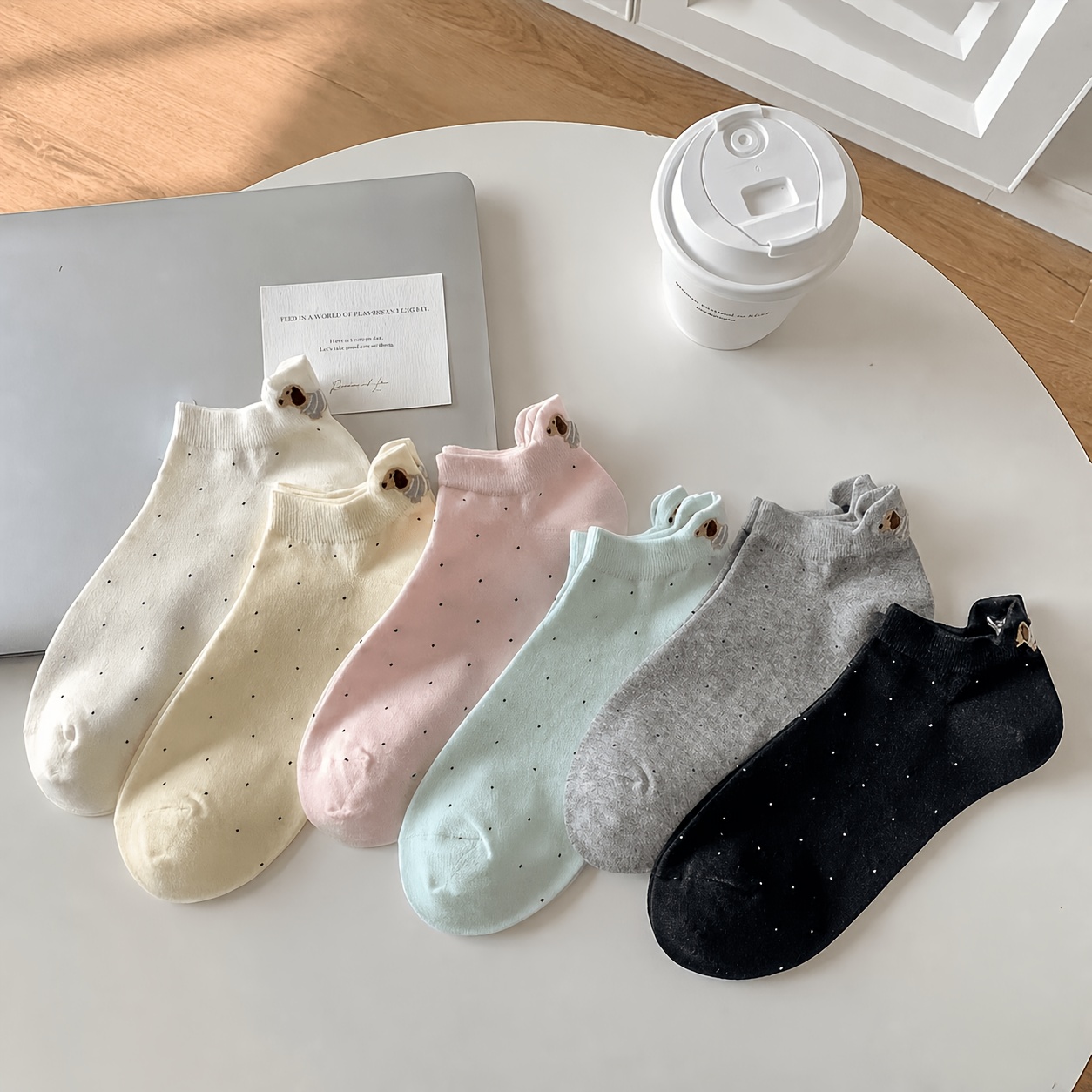 TEMU 6 Pairs Of Adorable For Women, Comfortable, Sweat-absorbent, Non-slip, Casual Socks, Versatile Spring/summer Preppy Style Short Socks.