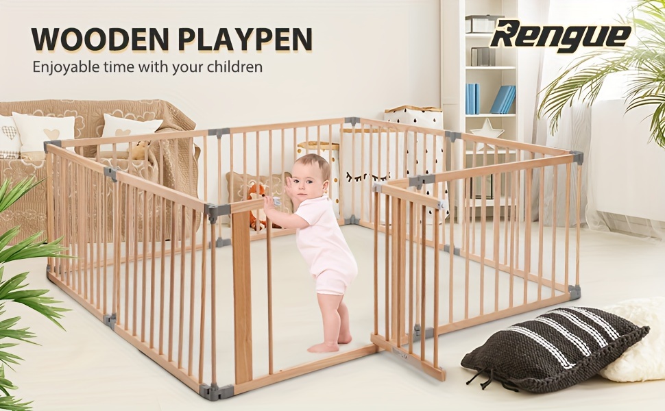Wooden Baby Baby Playpen Safety Gate Wooden Baby Playpen Large (8
