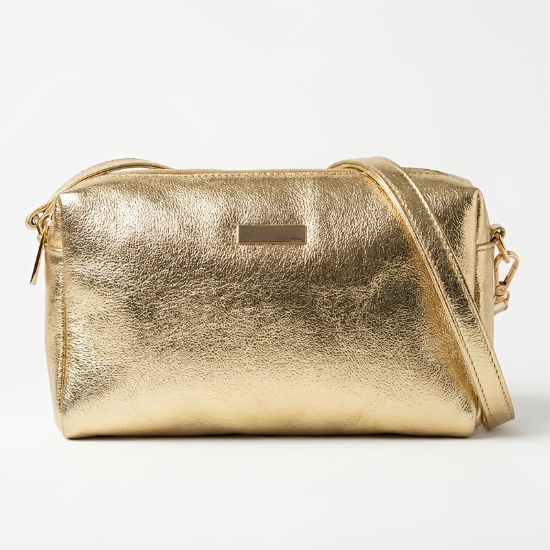 Women's Elegant Golden Sequin Crossbody Bag With Detachable Strap - Capacity Handbag Suitable For Daily Use, & Parties - Zipper Closure & Shiny