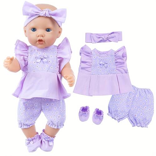 5pcs purple floral print doll outfit set suitable for 16 18 inch toy doll dress up headband doll dress pants of shoes 5pcs play set pretend play doll clothes clearance suitable 3 and up doll not included