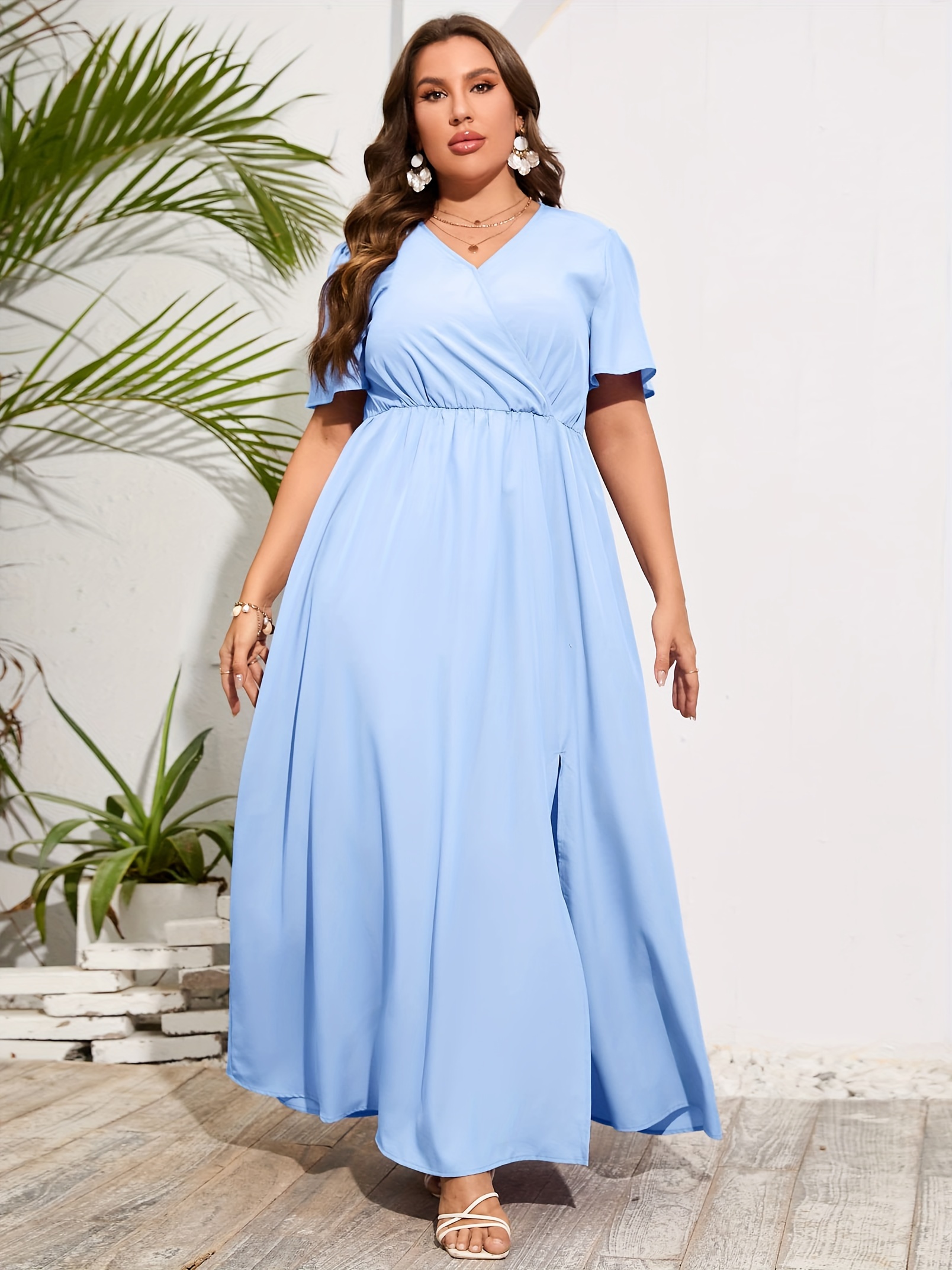 navy blue dress for baby girl Plus Size Sky Blue Mini Dress- Blue 3X / Blue at Curvy Sense main image 1