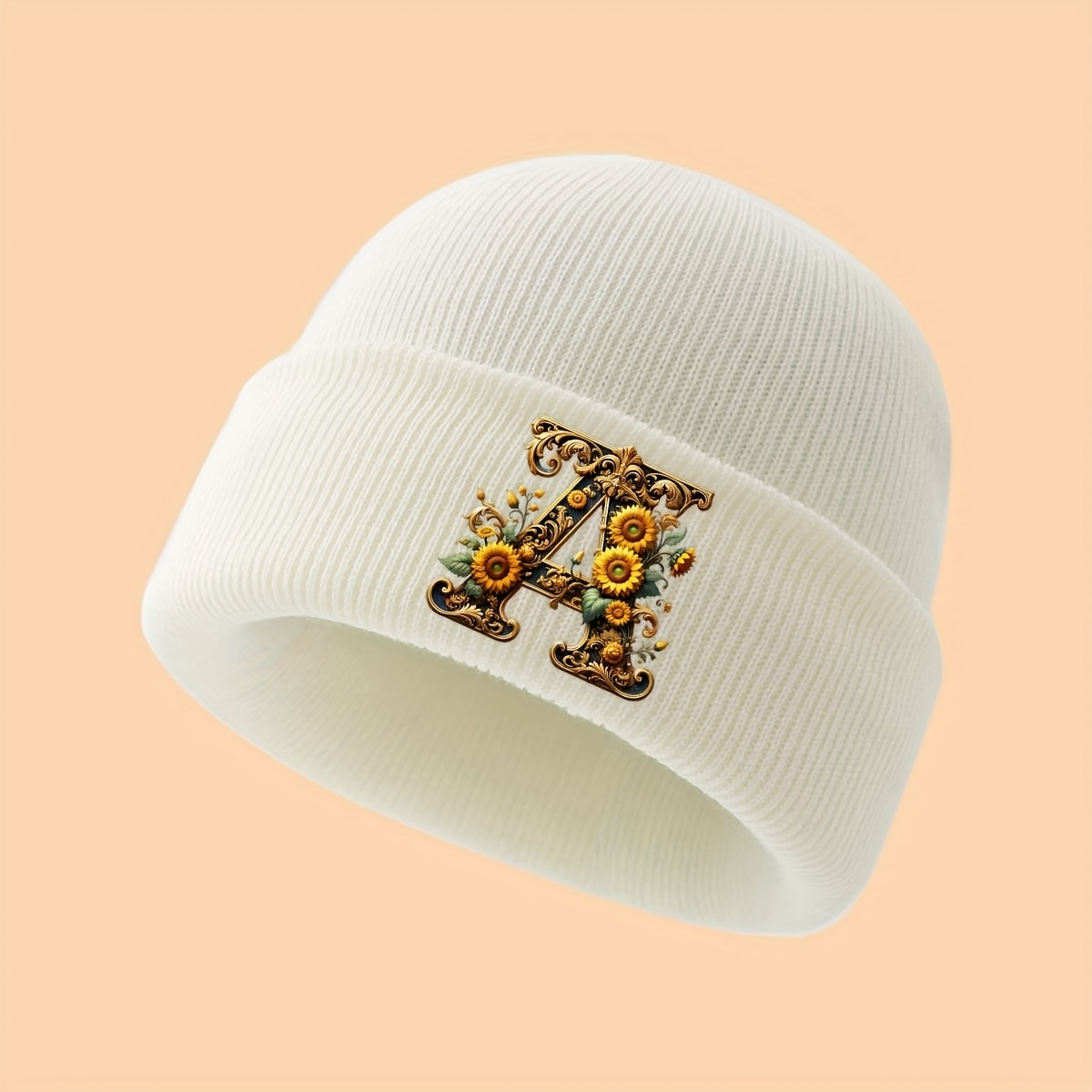 Image of 1pc White Brimless Beanie For Girls With & Letter Design, , Soft, Comfortable And Breathable Warm Winter Cold-proof Hat For Girls, Suitable For Daily Matching, And Outdoor Use, Ideal As A Gift