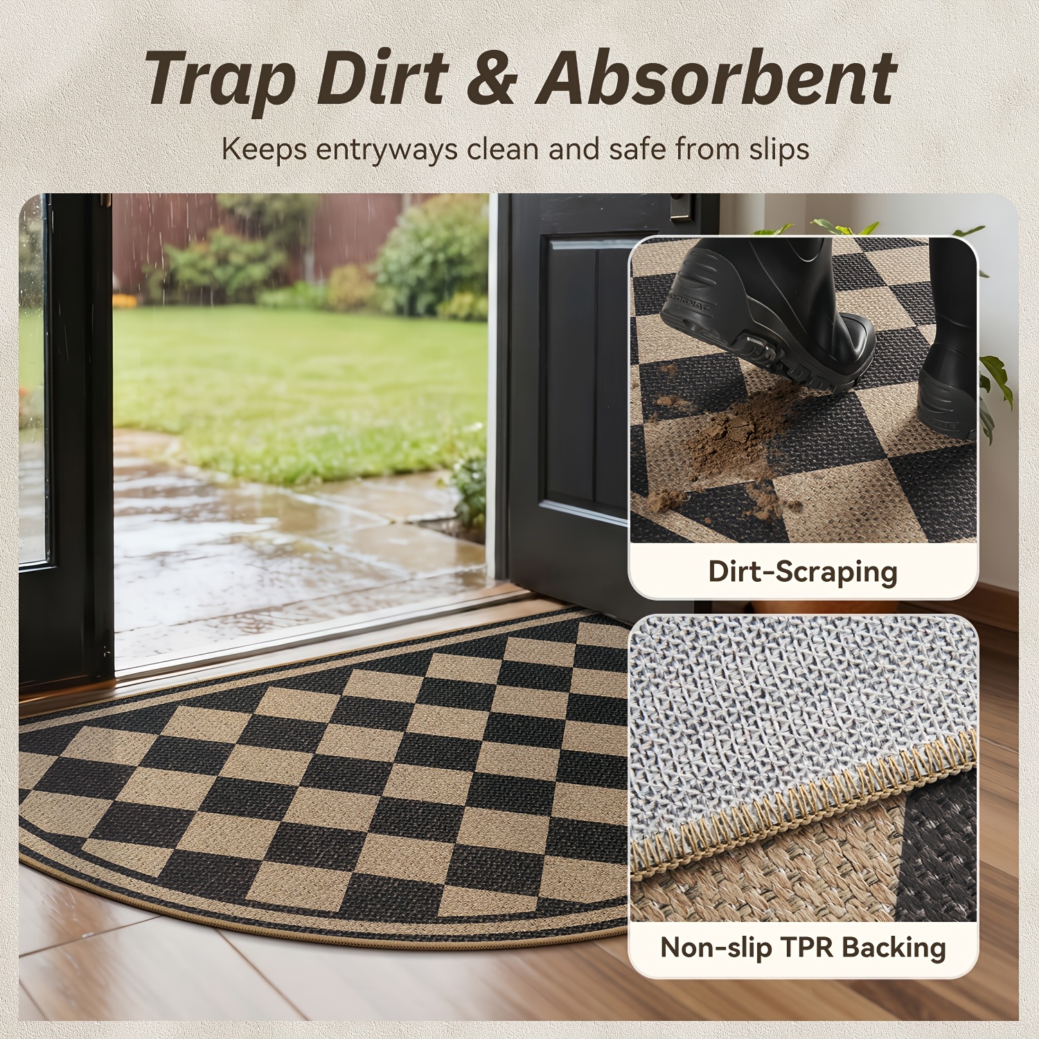 Non-Slip Semicircular Front Door Mat, Absorbent Welcome Mat