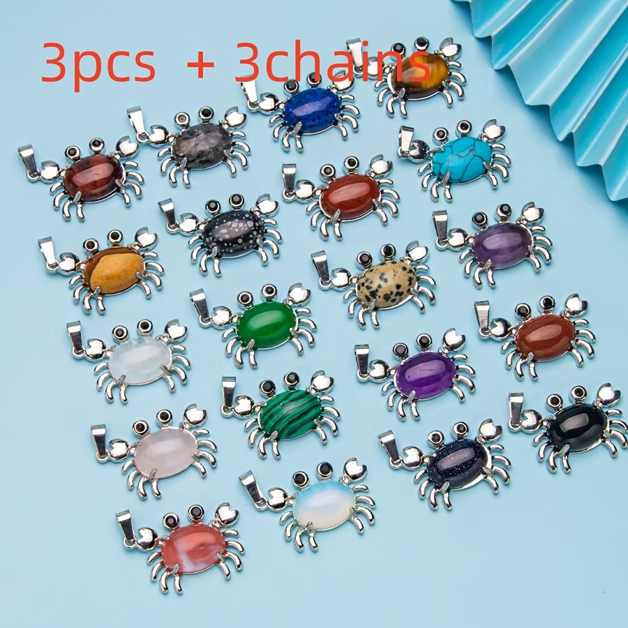 Cute Natural Stone Little Crab Pendant Set, 6/14pcs