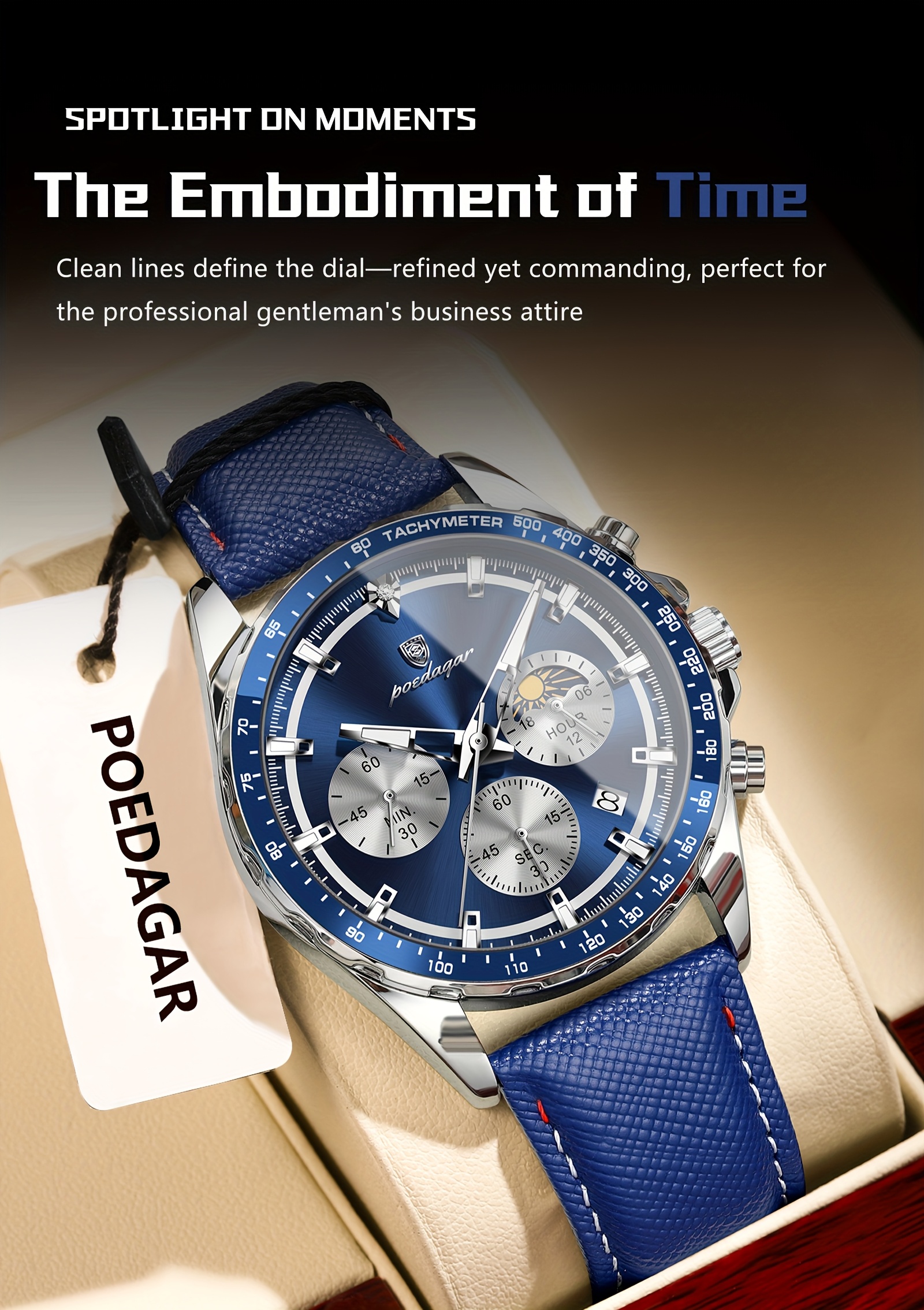 Luxury Leather Waterproof Men'S Watch | Casual Style, Color, 3ATM Water Resistance, Quartz Movement, Non-rechargeable Battery, POEDAGAR Brand