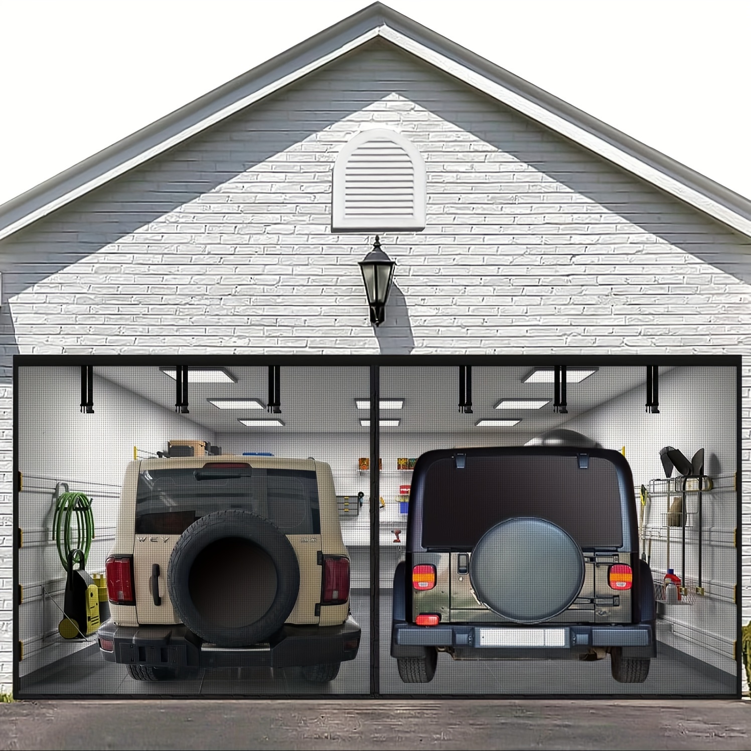 

1pc Garage Door Screen With Heavy Duty Magnetic Closure, , Design, Insects Out, Fits Garage Door, Includes Magnets And Gravity Sticks For Sealing, Mesh Anti Animal Out