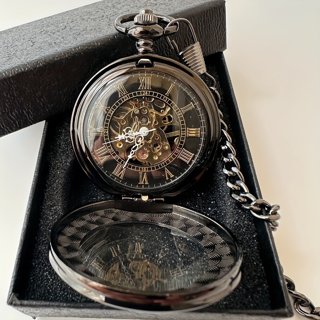 item picture   black vintage manual mechanical pocket watch for men