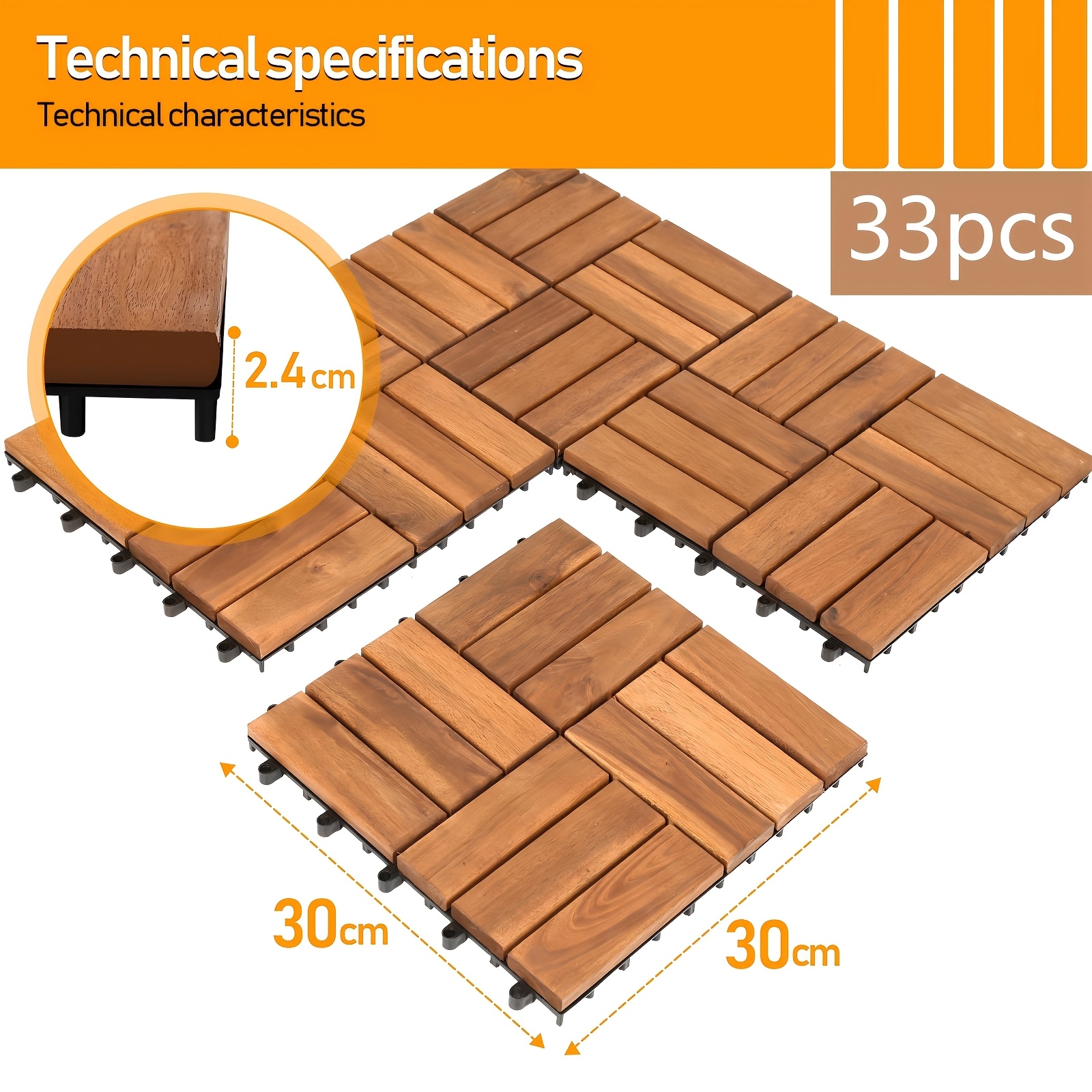 TEMU Carrelage de sol extérieur, 3 mètres carrés, 30 x 30 cm (33 pièces). Convient pour carrelage de jardin extérieur à emboîtement pour terrasses,