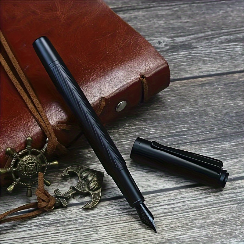 

Black Samurai High-quality Metal Fountain Pen With Titanium Medium Point Nib, Smooth Ink Writing For Office & School Supplies, Click-off Cap Closure - 1 Pack