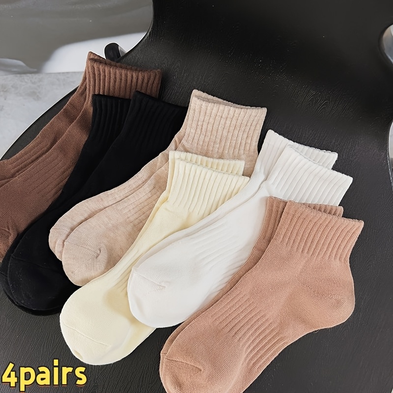 TEMU Lot de 8 paires de chaussettes cheville pour femme - Ourlet élastique à rayures, tissu doux et respirant, couleurs aléatoires, tenue quotidienne