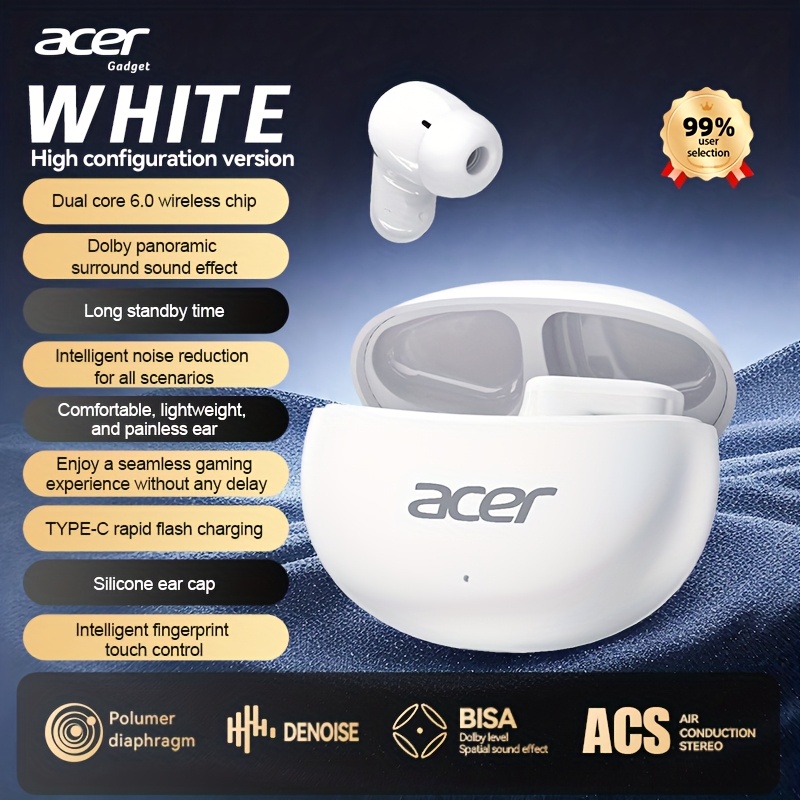 Image of Acer Wireless Stereo Earbuds, In-ear Noise-canceling Earphones, Extra Long , Fit For Men And Women, Comfortable Wear, Noise Isolation Headphones, Touch Control, Hifi Music Headset For & Fitness Sport