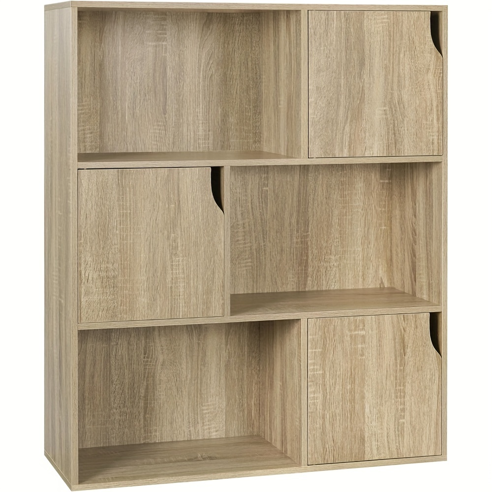 1pc Bookcase With 3 Doors And 9 Compartments, Cube Bookshelf, Office Bookshelf, Freestanding Storage Shelf For Office