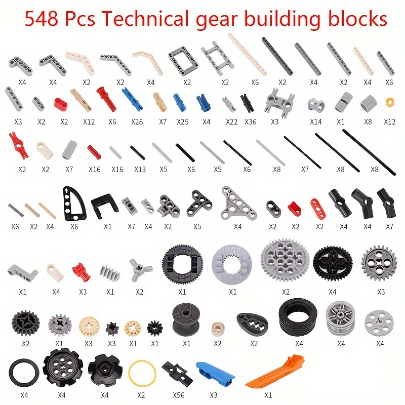 Image of 548pcs Technical Building Blocks Set - Car Gears, Axles & Wheels With Connectors, Chain Link Pins, Shock Absorber - Educational Stem Toy Kit For , Building Toys