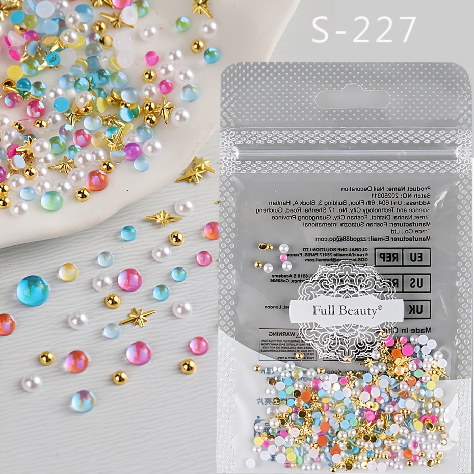 TEMU 1 Sacchetto di Perline Miste Colorate e e Stella per Decorazione Gioielli Unghie 3D Aurora Splendor Resina Perline a Bolle Set Estivo Miste