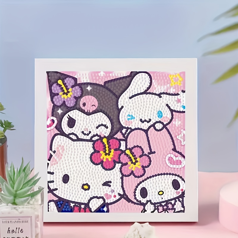 1pc Vibrant Hello Kitty & Kuromi 5d Diamond Painting Diy Kit, 6.69x6.69 Inches Drill Rhinestone Art With Frame - Decor Craft, Mosaic Wall Art For Tabletop Display