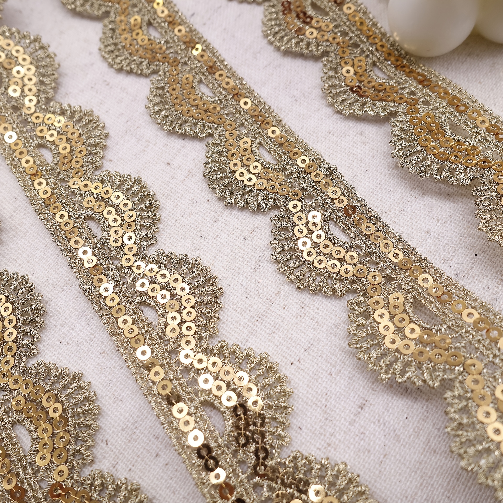 Lace Trim with Golden Thread Sequined Edge