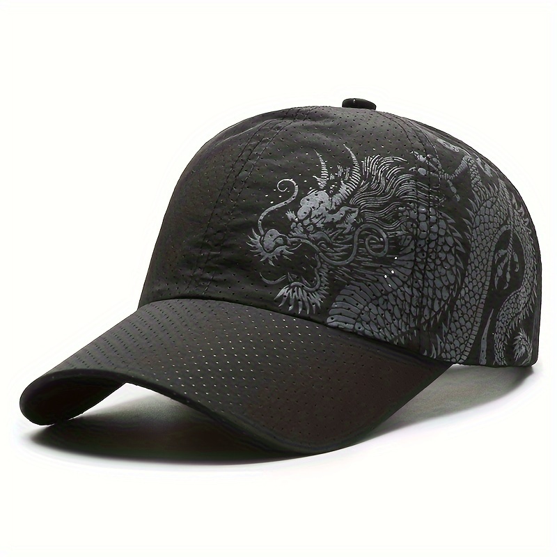 

1pc Unisex Sunshade Breathable Adjustable Baseball Cap With Chinese Style Printed Dragon For Outdoor Sport