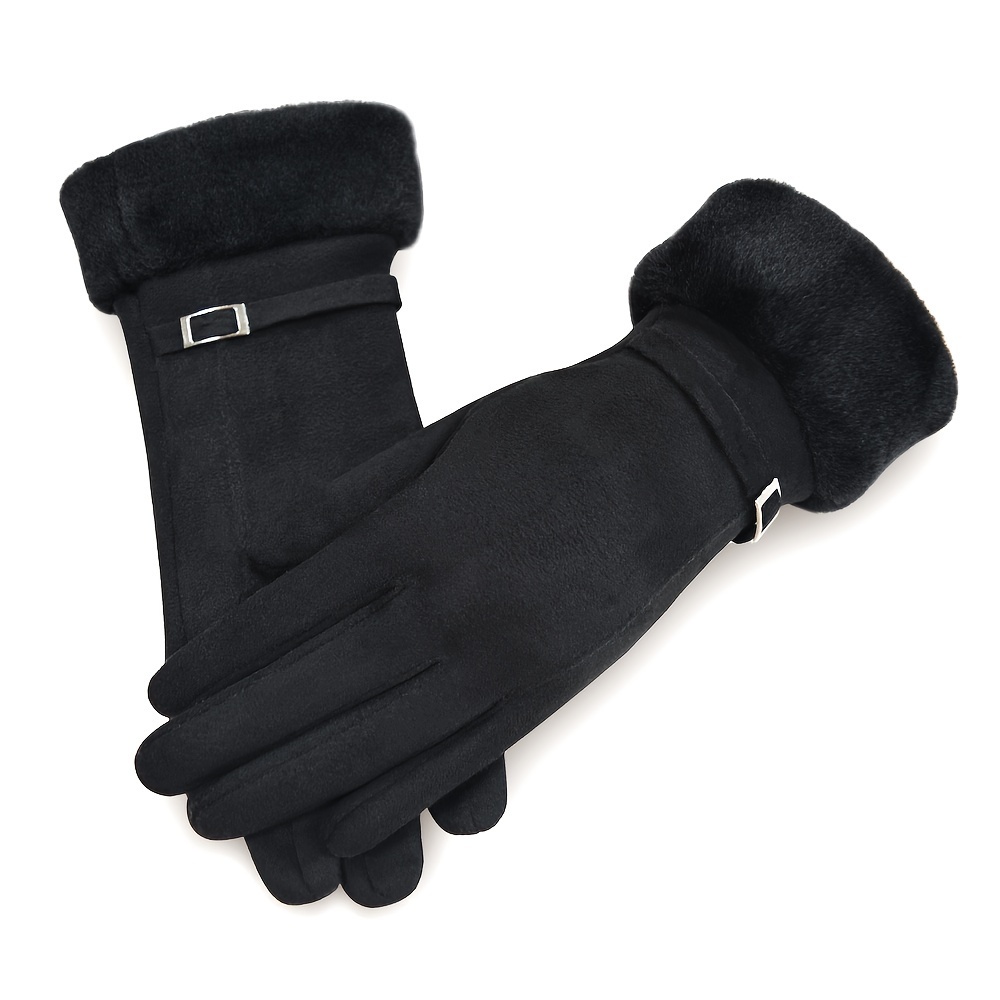 Image of Women's New Winter Suede -lined Warm Five-finger Outdoor Touchscreen Gloves