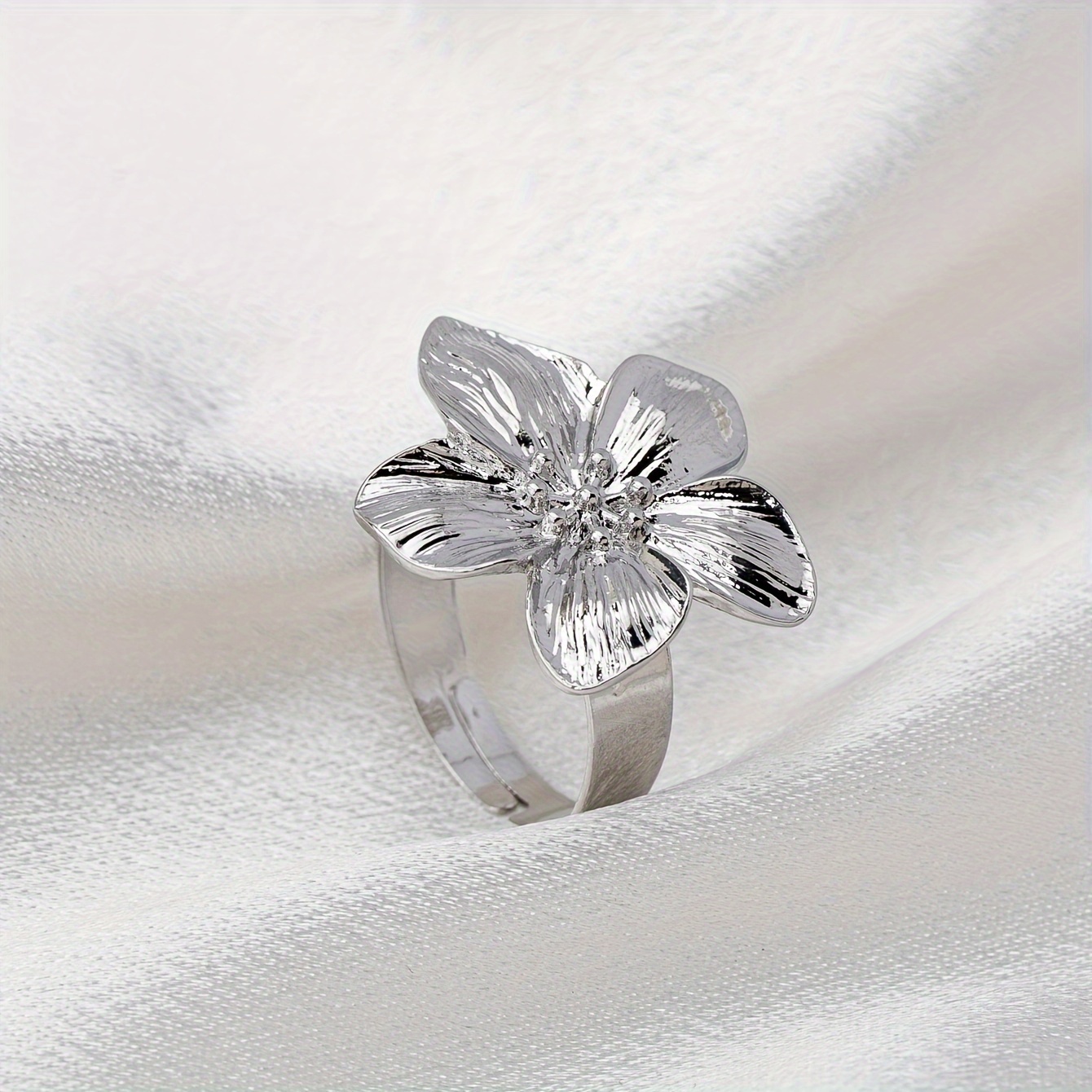 טבעת פתוחה אחת לאישה ולצורת פרח פשוטה טבעת מתכונת פתוחה