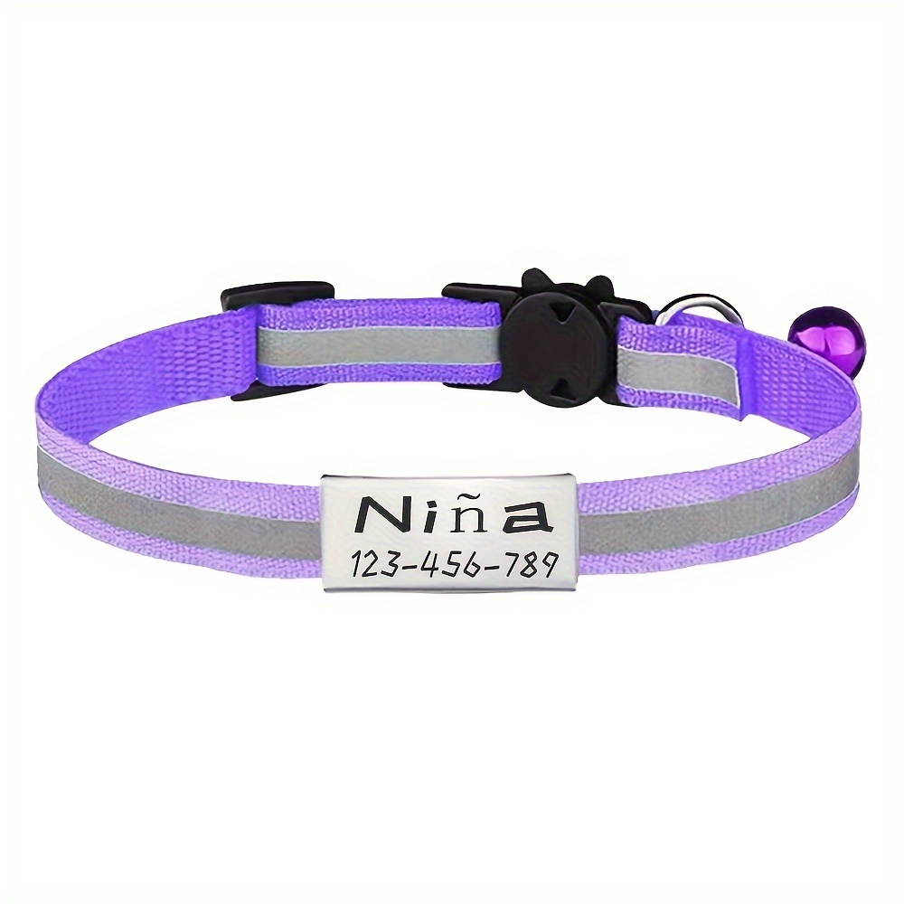 TEMU Customized Pet Cat Collar Puppy And Kitten Reflective Stripe Collar, Detachable , Safety Buckle For Girls Boys Pets Kittens Puppies