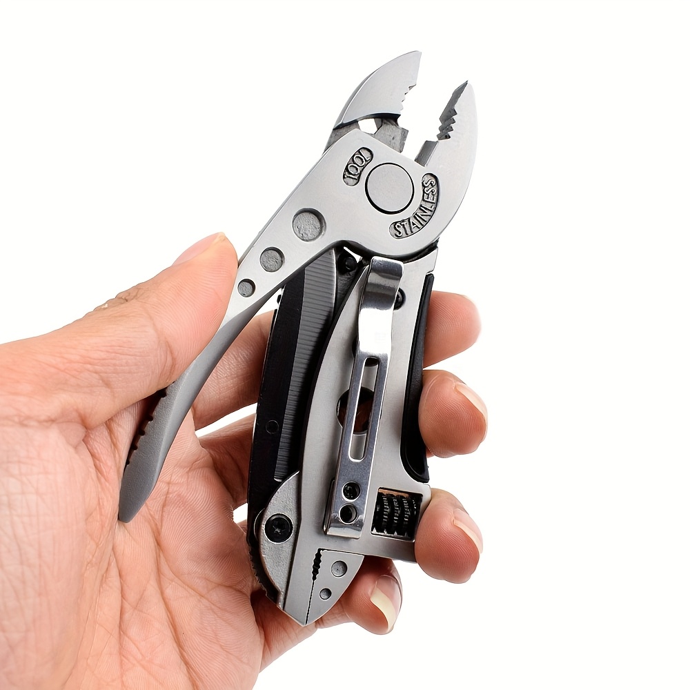 

6in 1 Portable Multitool Wrench Plier, Stainless Steel Multitool Adjustable Wrench Screwdriver Bits Pliers With Screwdriver, Bottle & Saw Blade For Camping Survival Hunting Picnic Diy