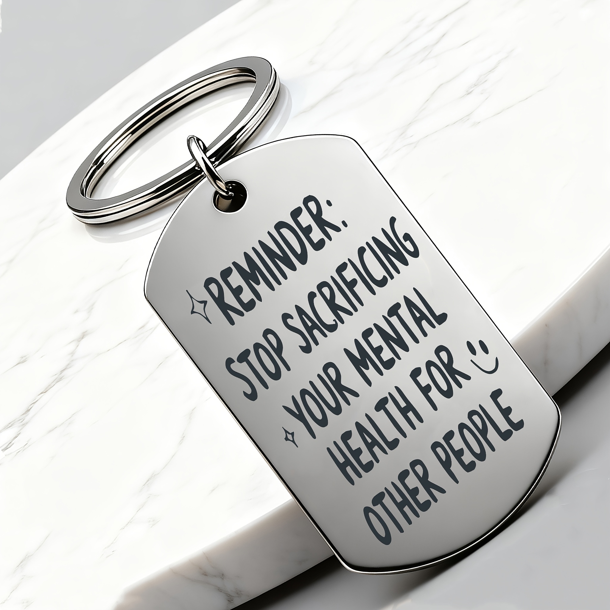 TEMU Mental Awareness "stop Sacrificing Your Mental For " Stainless Steel Keychain, Self-care Reminder, Fun Font Design, Handwriting