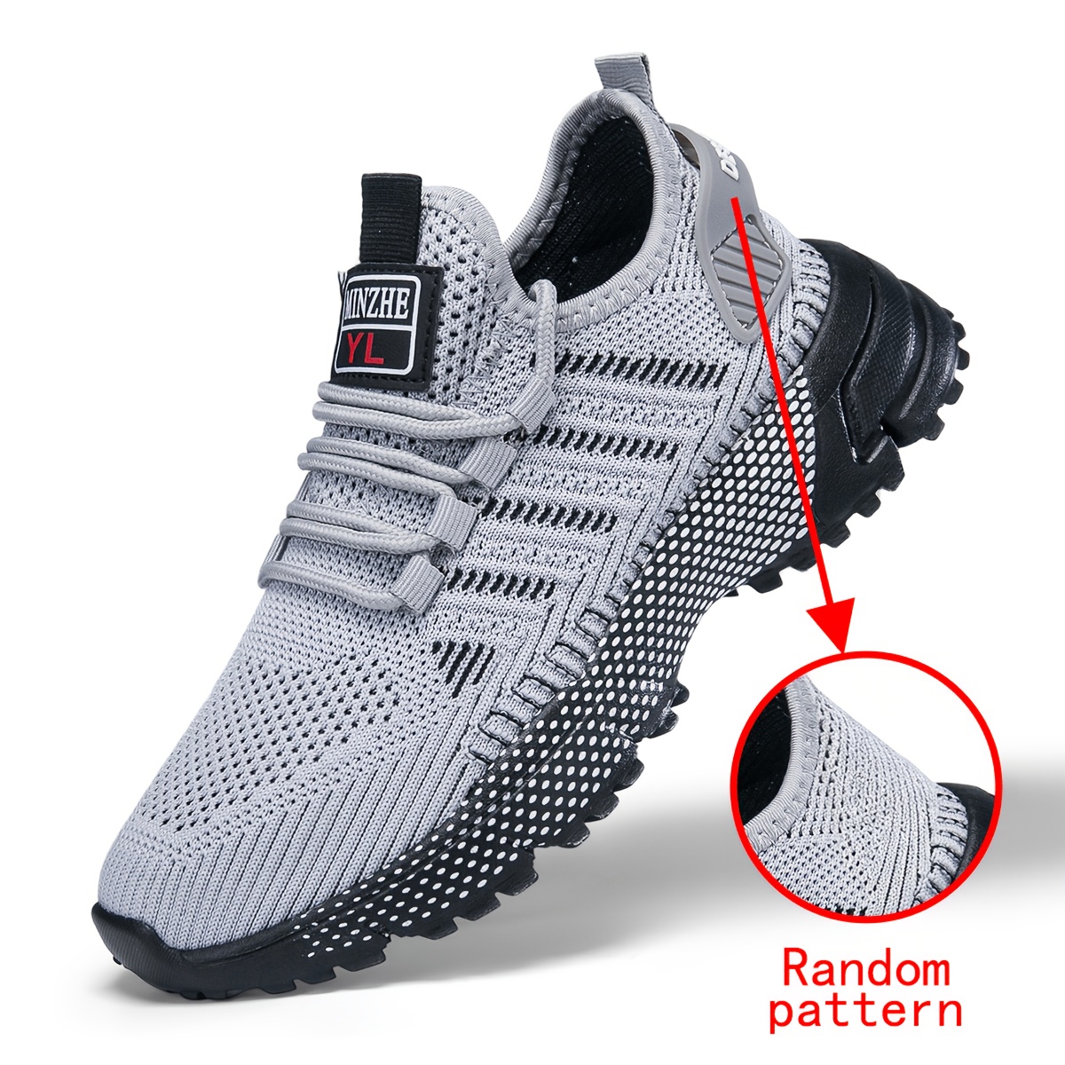 Image of Men's Breathable Knit Athletic Shoes - Comfortable, Shock-absorbing, Non-slip Lace-up Running Shoes, Mid-top, For Jogging And Walking, Athletic Footwear, Athletic Style