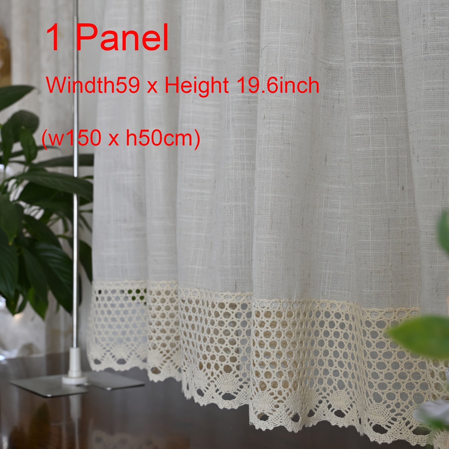 Image of 1pc, American And Beige Crochet Lace Bottom Short Curtain, Semi- Curtain, Rod Pocket, Suitable For Kitchen, Farmhouse Small Window Home Decoration