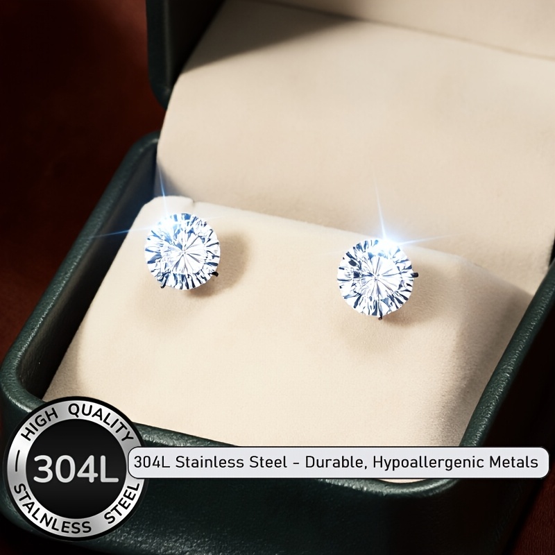 TEMU Amn Jewelry 2pcs Non-allergic Non-fading 304l 304l 304l 304l 304l Stainless Steel Studs Earrings For Women And Men, Carat Wedding Earrings