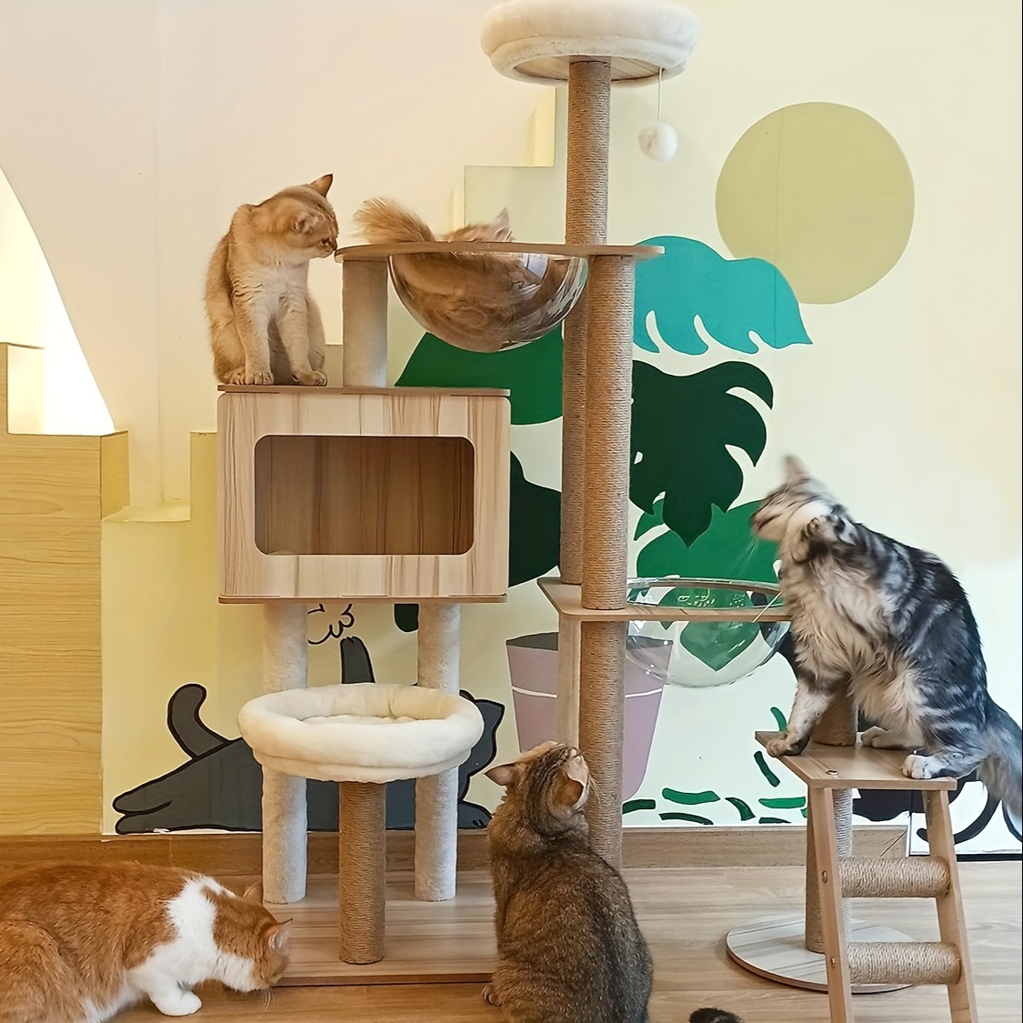 

Cat Tree For Indoor Cats Modern Cat Tree Wood Cat Tower With Large Space Capsule Cat Condo With Sisal Scratching Post And Funny Toy Cat Furniture Activity Center 55.5 Inch