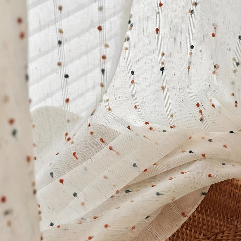 Image of 1pc Vintage Colorful Sugar Bean Polyester Tulle Curtains Top Multifunctional Hook Loop Suspension Living Room Decoration Cartoon Embroidery Curtains Bedroom Balcony Sunscreen Curtains