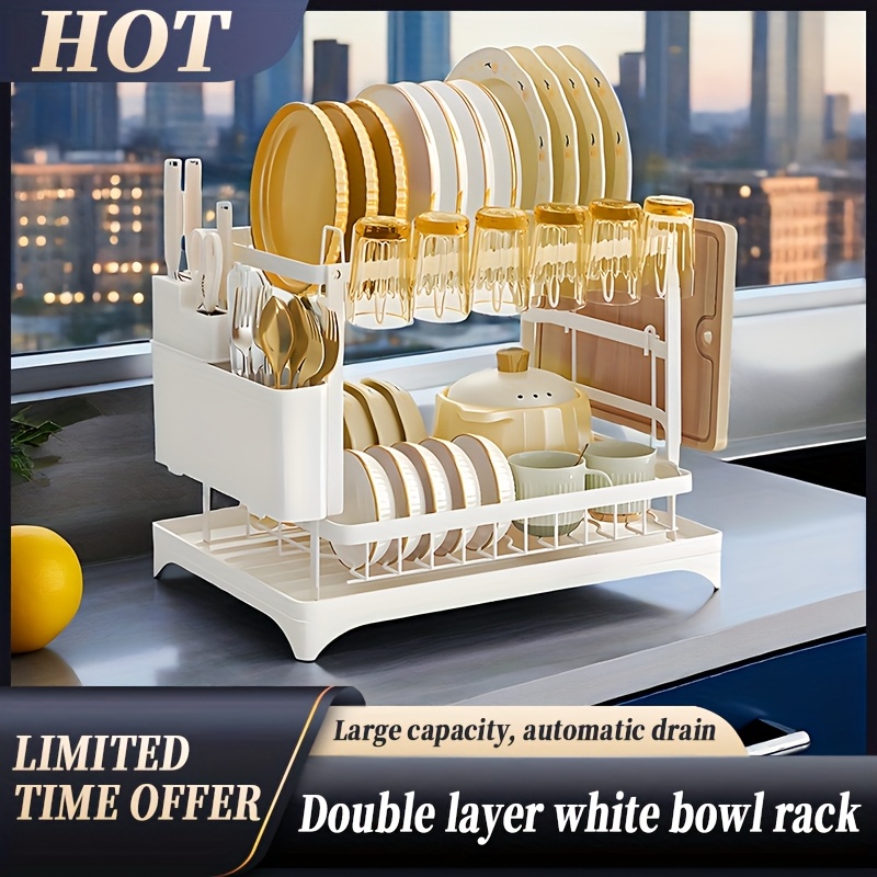 heavy duty stainless steel dish drying rack space saving two tier countertop organizer with 360 drainage system plate bowl cup utensil holders compact sink rack for modern kitchen easy to clean dish drying rack for kitchen counter clean dish storage   water drainage   cleaning system Product details 7
