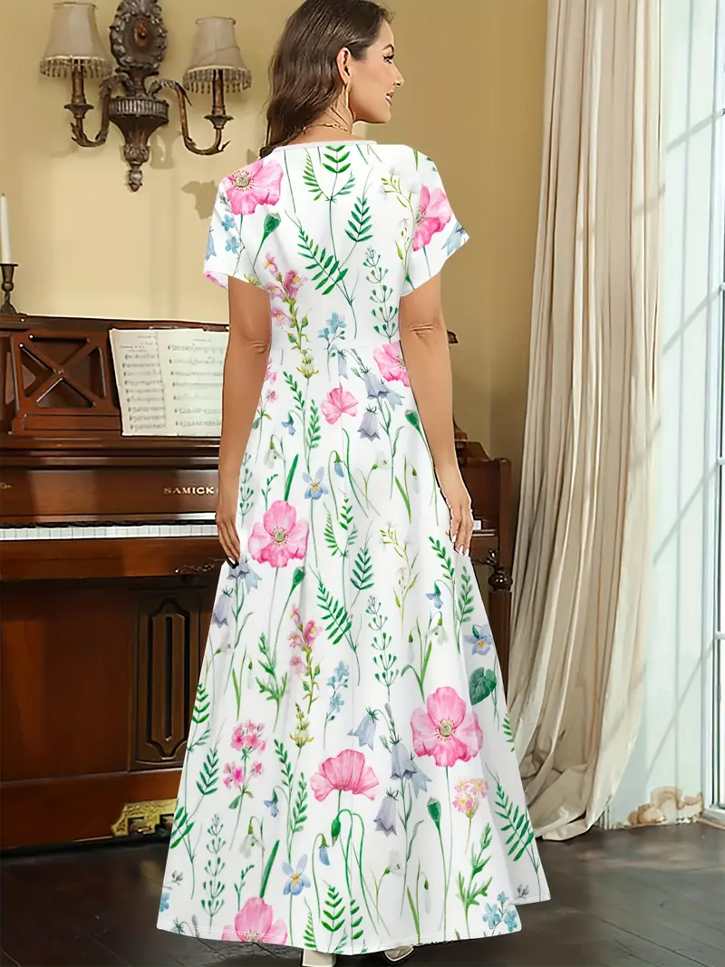 womens elegant short sleeve a line dress floral print fitted - Temu womens elegant short sleeve a line dress floral print fitted - Temu