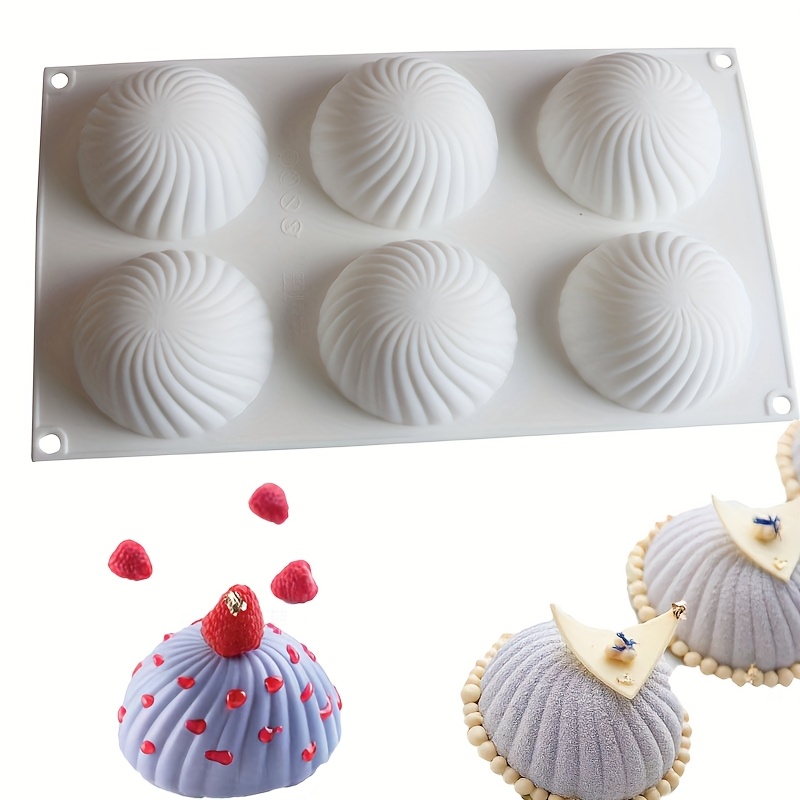 1pc 6- Semi-circle Spiral Ice Cream Mousse Mold, Bun Christmas Hat Silicone Cake Mold, Chocolate Mold