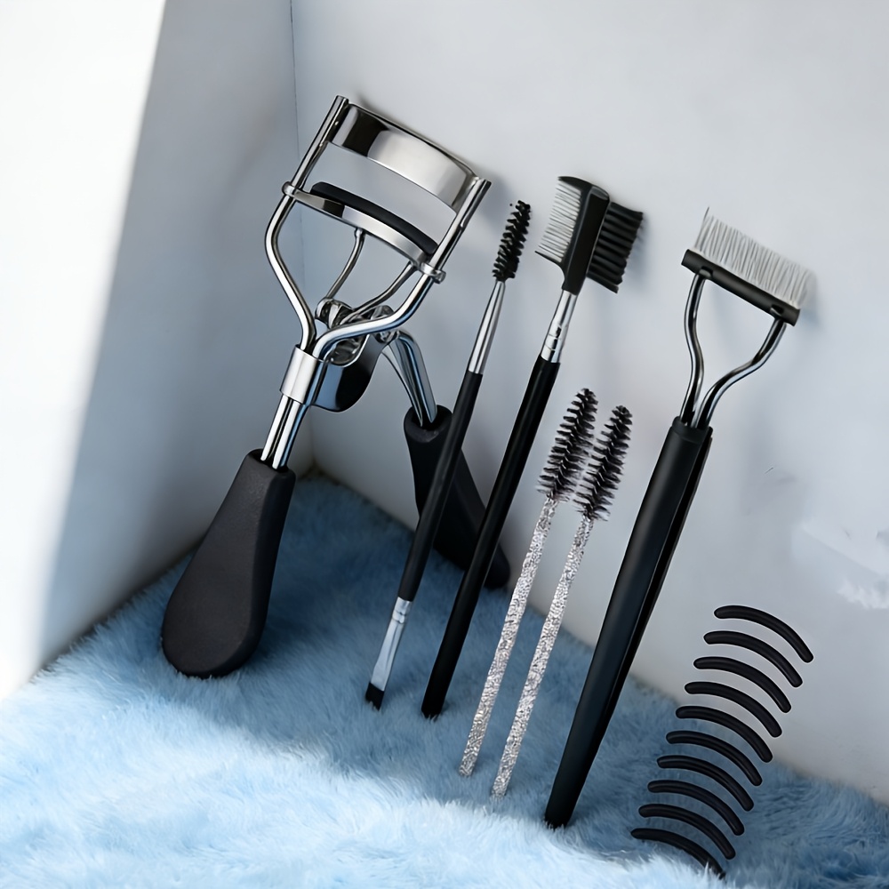 TEMU Eyelash Curler Set 6in 1 Eyelash Curler Kit With Eyelash Separator Tool Eyelash Comb Brow Comb Tweezers Eyebrow Brush 10 Replacement Pads Refill