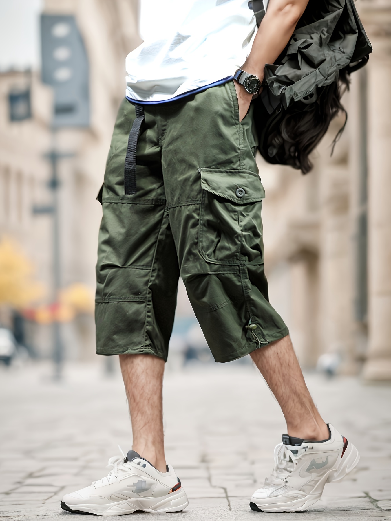 mens heavy duty outdoor cargo shorts olive green multi Temu Oman