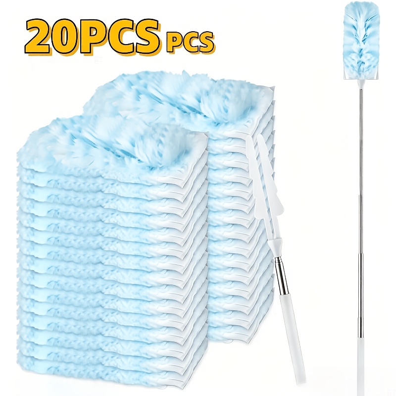 TEMU 20pcs Blue Dusting Duster Set, Includes 20 Duster Refill Pads And 1 Telescopic Extension Pole, Microfiber Duster Set, 180° Single-sided Dusting,