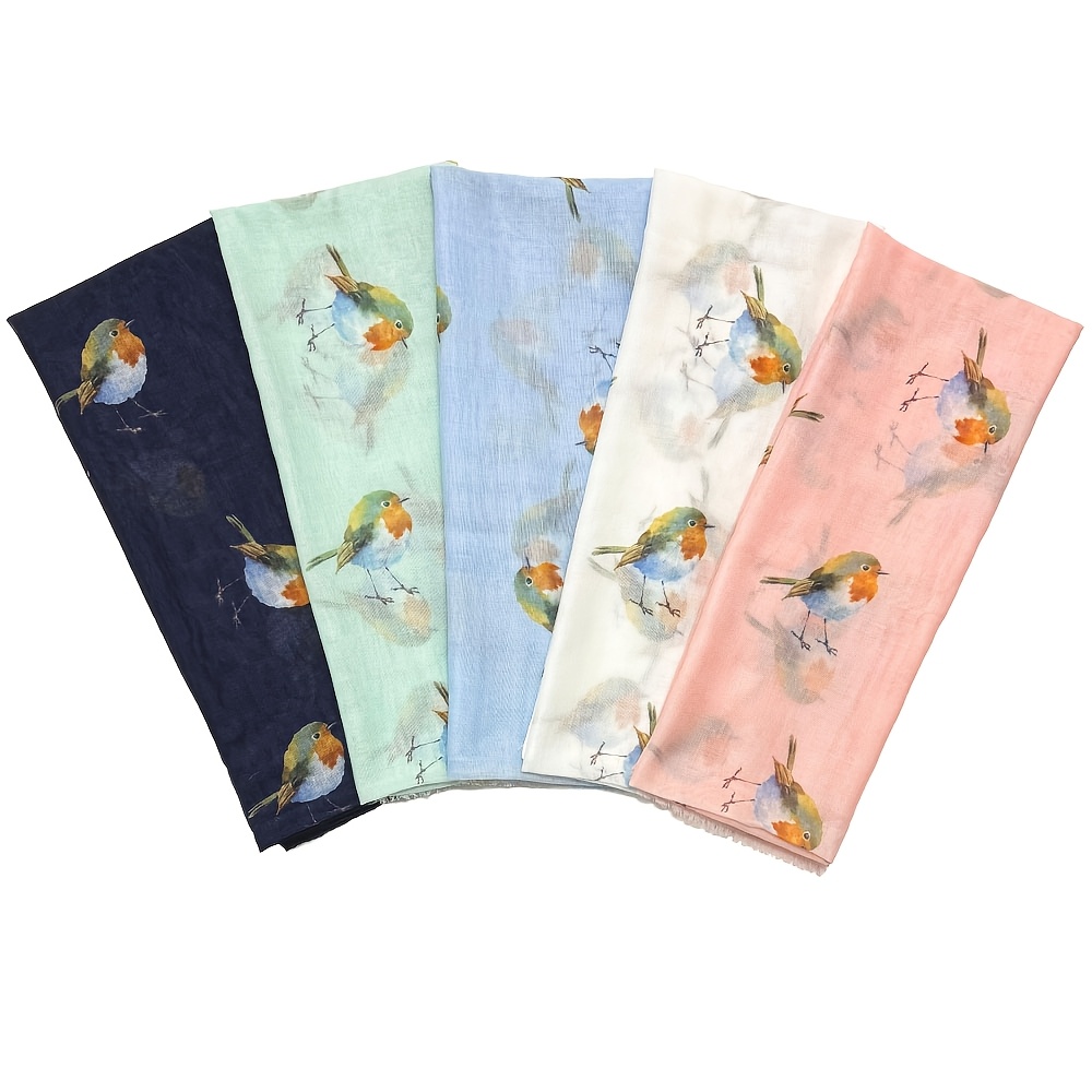 small bird print scarf womens elegant lightweight tassel shawl fashion headscarf