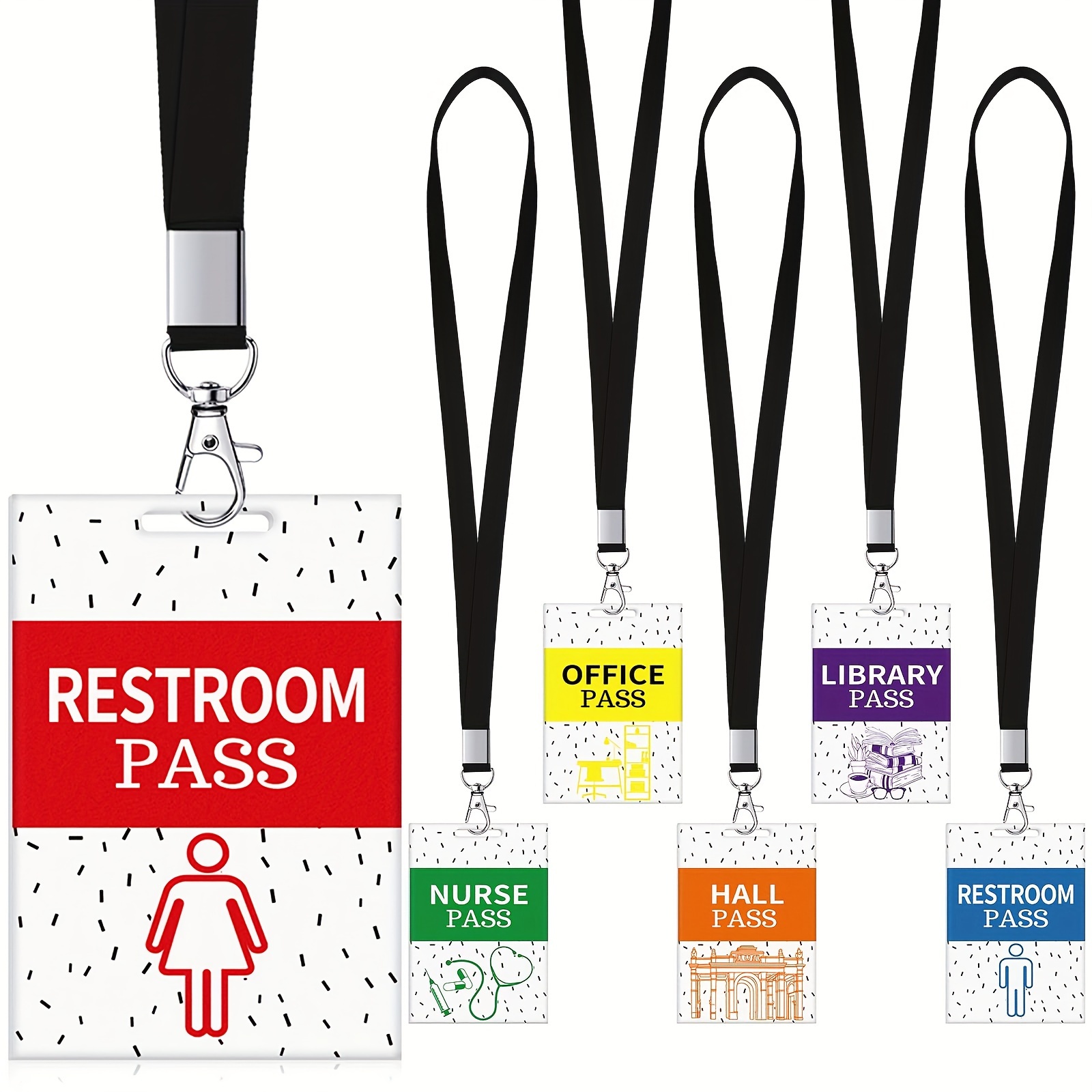 

6/12 Sets Acrylic Lanyards Unbreakable School Passes Set For Teachers Cute Classroom Passes For Bathroom, Library, Office And Nurse Classroom School Supplies Gifts