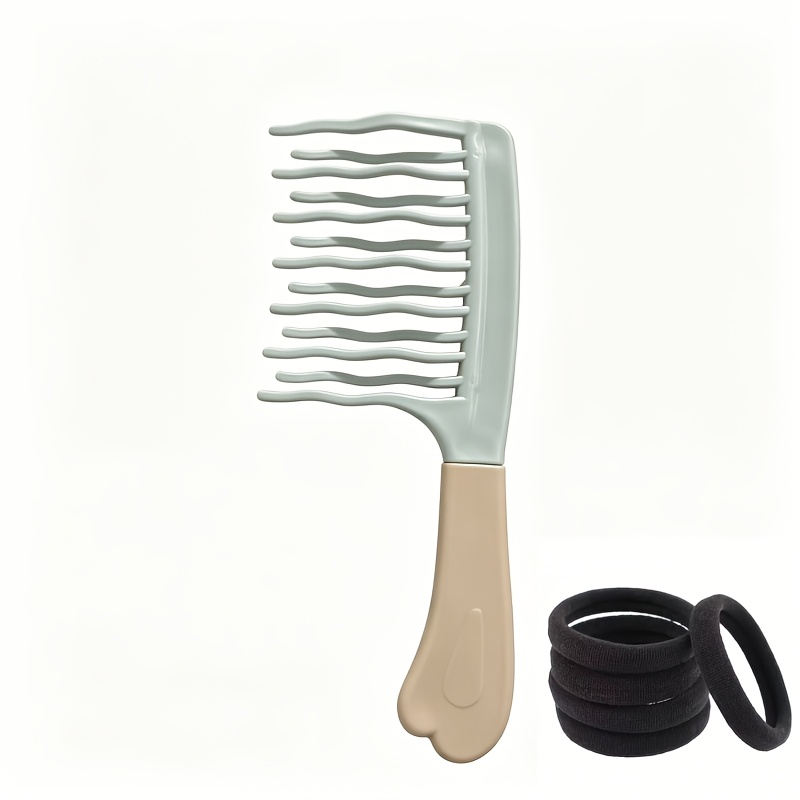 TEMU A Double-row -tooth Curling Comb + 5 Hair Ties. Made Of Abs Material With A Comfortable Feel. Suitable For Dry And Wet Use. Ideal For Home Care