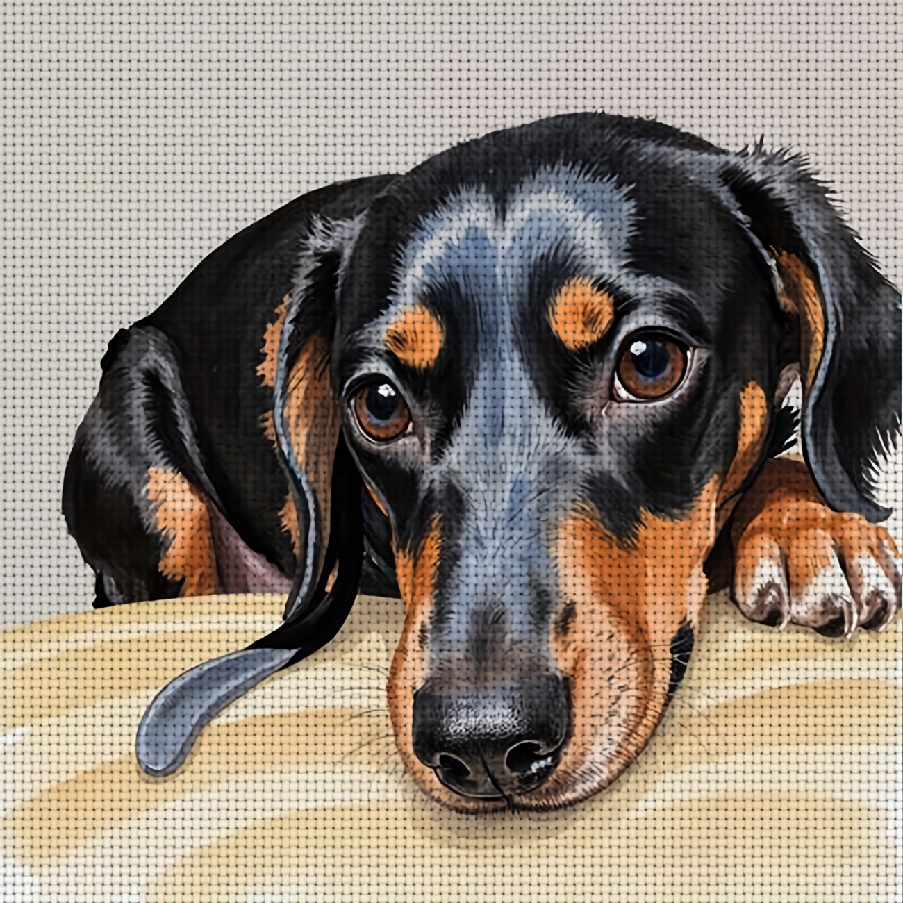 TEMU 1pc Printed Diy Stitch Kit, Frameless, "a Lying Dachshund" Pattern, Beginners' Relaxing Craft Time, Experience From "leisure" To "relax" To ","