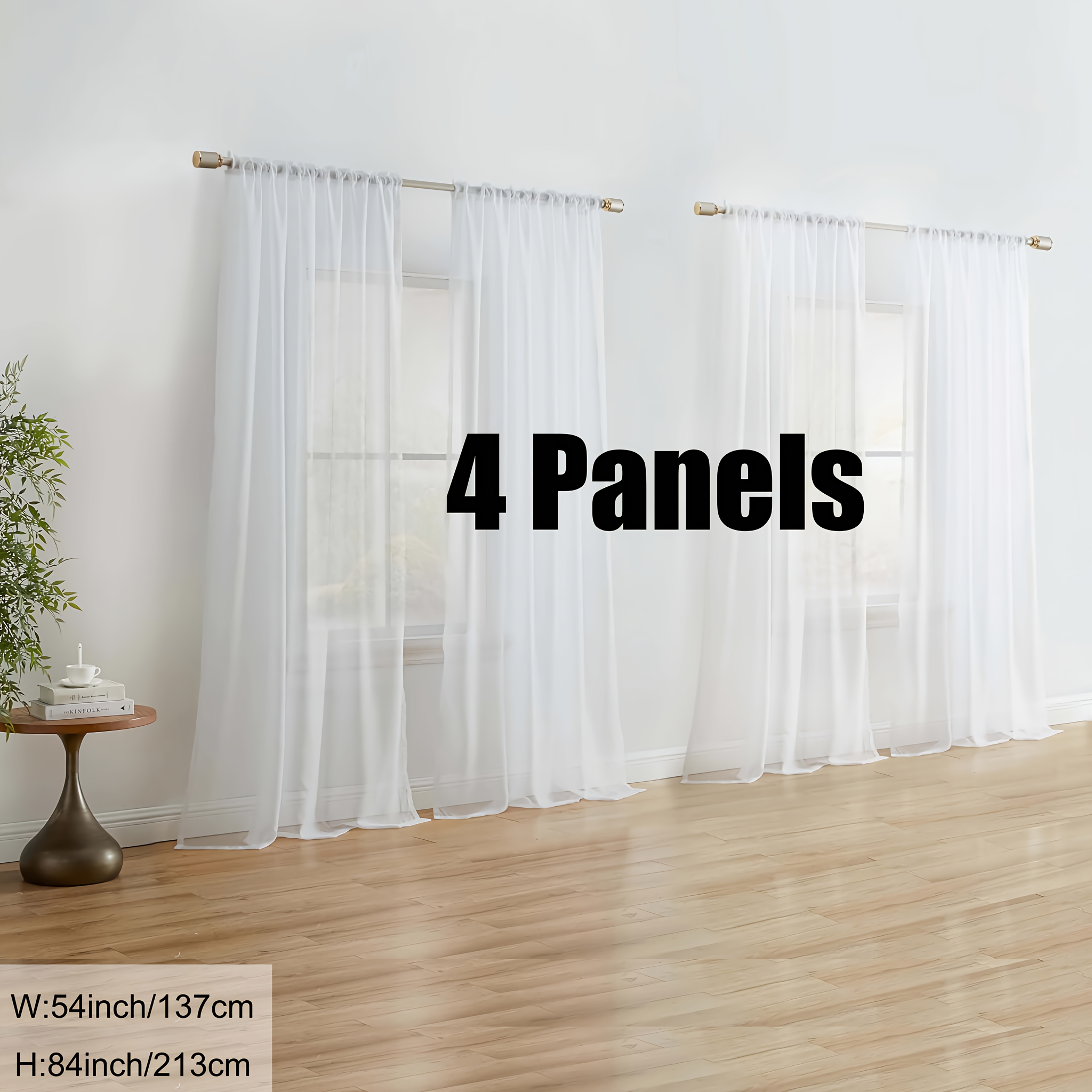 TEMU Set Of 4 Panels, Sheer Curtain Panels, Sheer Light Filtering Window Treatment Coverings Curtain Panels For Dining Room, Bedroom And Living Room
