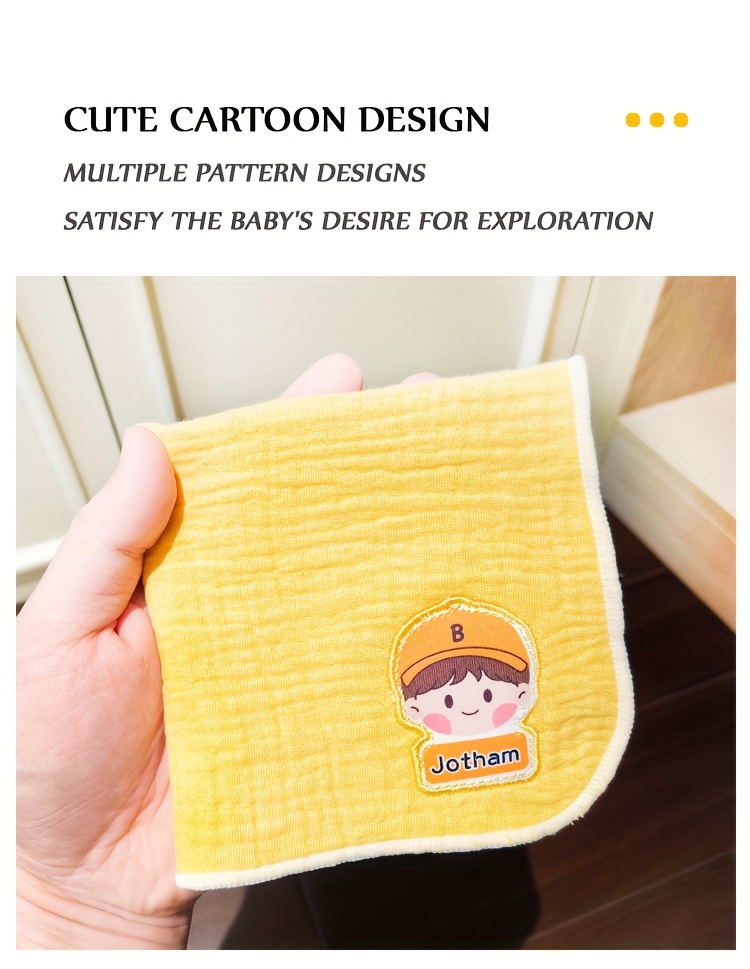 3pcs soft absorbent gauze handkerchiefs for   breathable natural material with cute cartoon designs custom name option   details 10