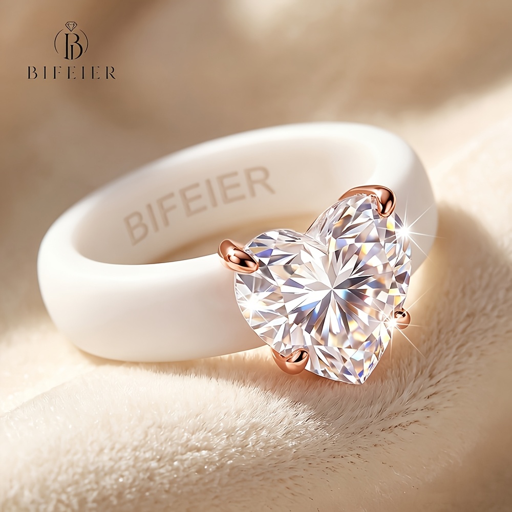 TEMU 1 pz Anello da Donna in -Scolorimento e -Allergico, Abbinato a un Elegante Anello con Zirconia 5A a Forma di Cuore, a Donne, per Matrimoni,