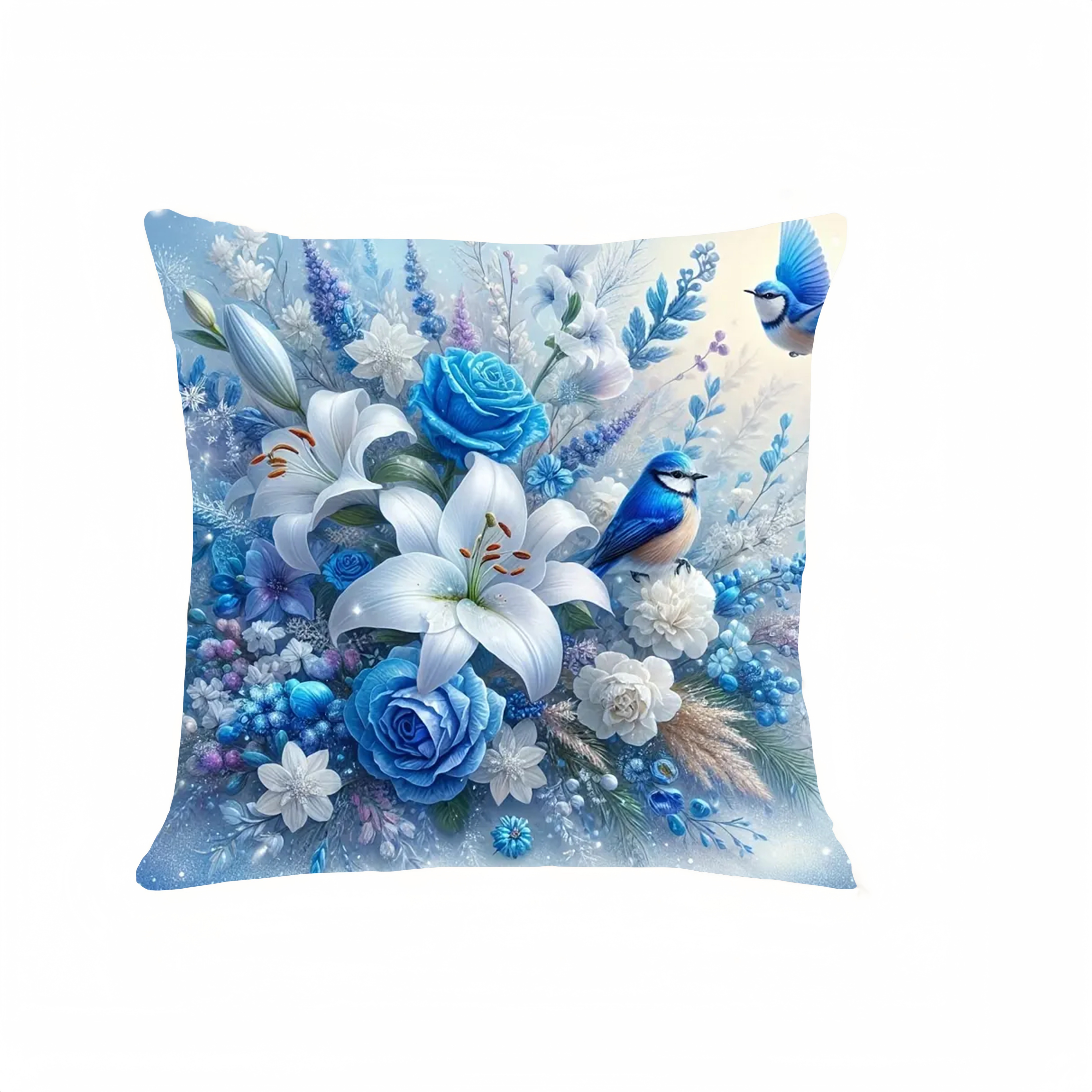 

1pc Traditional-style Floral And Bird Print Throw Pillow Cover With Zipper, Hand Washable Polyester Cushion Case For Home, Bedroom, Sofa, Living Room, Office, Car Decor - No Pillow Insert